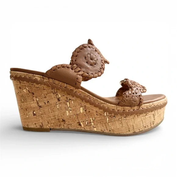 Jack Rogers Leigh Cognac Brown Leather Cork Wedge Sandals Women’s size 5 - Picture 2 of 11